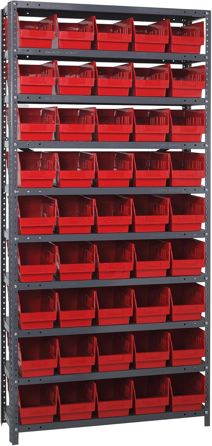 Quantum Storage Systems 1875-204RD Store More Steel Shelving Unit with 6" Shelf Bins, 18" D x 36" W x 75" H, Red