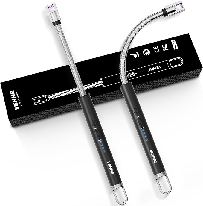 VEHHE USB Lighter, Candle Electric Lighter with Safety Lock Rechargeable Arc Lighters with LED Display, 360° Flexible Long Neck Lighters for Candles Grilling Cooking Barbecue Camping Windproof