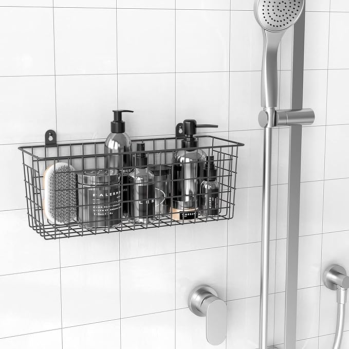 MaraFansie [Extra Large] Wire Basket 2-Pack Hanging Wall Organizer Cabinet Storage Basket Wall Mounted Shelves Rustic Farmhouse Decor for Home Kitchen Bathroom, BLACK