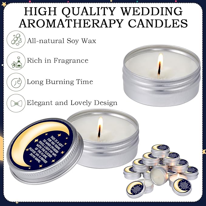 MTLEE 50 Pcs Over The Moon Baby Shower Candles Over The Moon Baby Shower Favors Gift Travel Tin Candle Aromatherapy Favors(Blue)