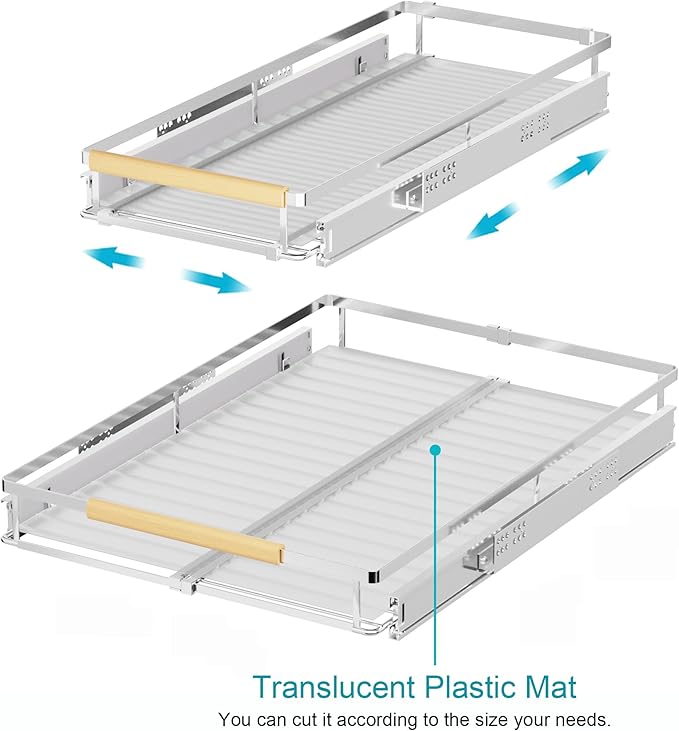 iPEGTOP 2 Pack Pull Out Cabinet Drawer Shelf Organizer, Extendable Sliding Slide Out Pantry Shelves Storage Heavy Duty for Kitchen Cabinets Under Sink, Adjustable Width 12.1~18.4" W x 22.4" D