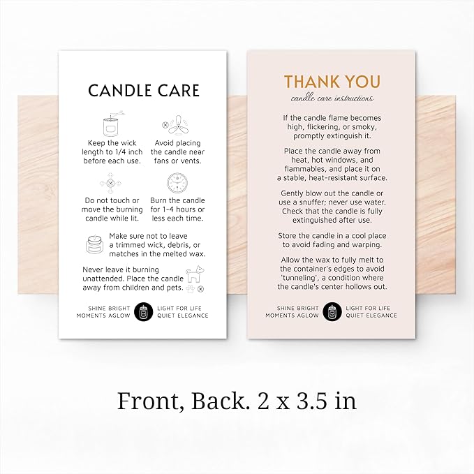 100 pack - Premium Handmade Candle Care Instruction Cards White 2x3.5 in, Small Business | Soy Bees Wax Melt, Candle Makers, Making Supplies Kit Set, Containers, Jars, Pot, Package