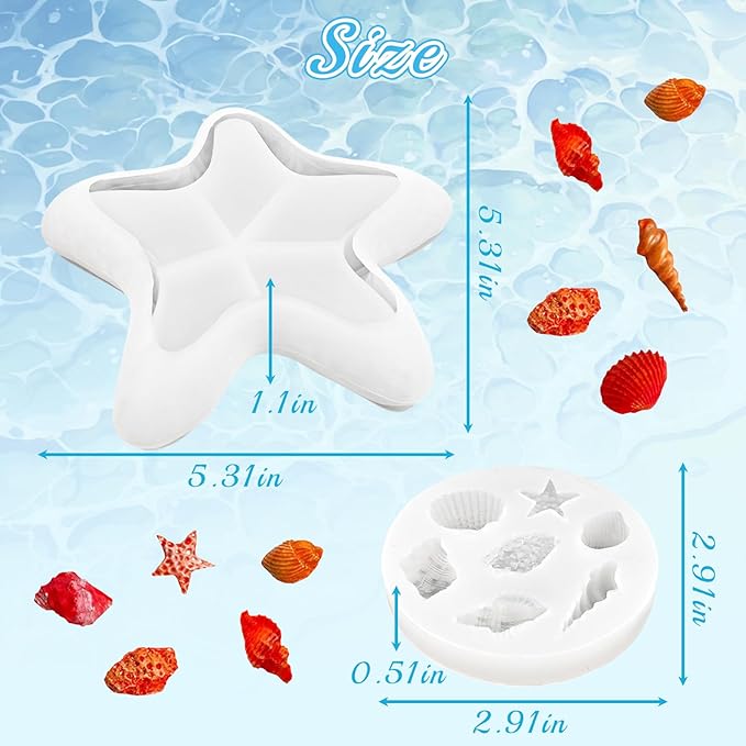 Marine Candle Molds, Starfish Candle Vessel Mold and Ocean Fondant Mold Sea Silicone Set for Handmade Scented Candles DIY Mom Gift Home Decor