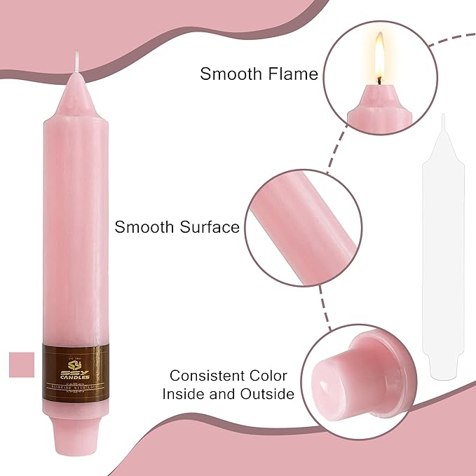 4 PCS Handmade Taper Candle Pink Small Candlesticks 7 inch Short Candlesticks for Dinner Household Wedding Party Home Décor