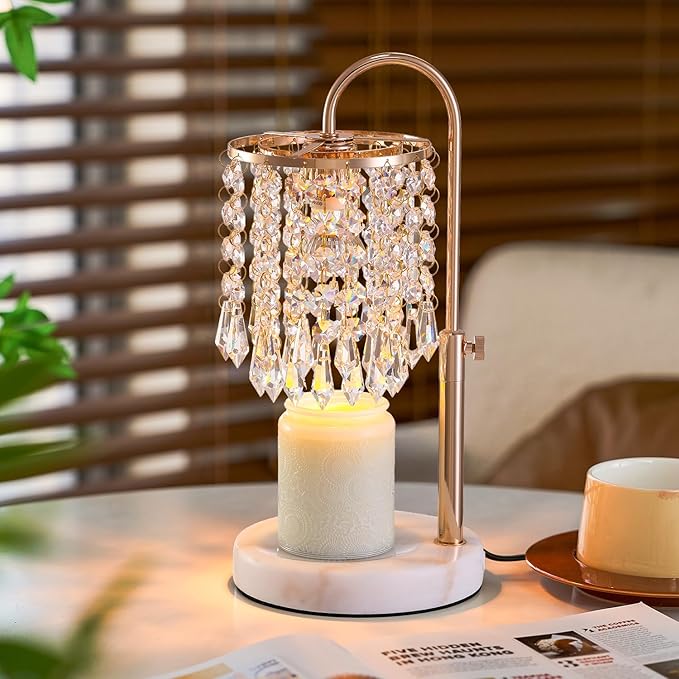 Candle Warmer Lamp with Timer Dimmer，2H/4H/8H Timer , Lamp Candle Warmer with Marble Base for Adjustable Height, Crystal Wax Melt Warmer for Jar Candles, House Warming Decor Gifts Mothers Day Gifts