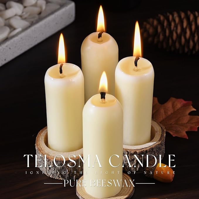 15 Pack Natural Thin Beeswax Pillar Candles - 1.3 inch Wide Dripless Bees Wax Candles, Smokeless Clean Burning for Home, Meditation, Relaxation, Emergency & Power Outages (Off White Beeswax)