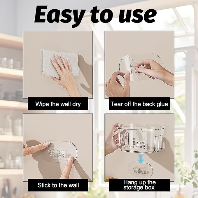 4 Pcs Acrylic Wall Mounted Storage Bins,Clear Hanging Baskets,Adhesive Cabinet Door Organizer Space-Saving,Wall-Mounted Transparent Containers for Kitchen Makeup Bathroom Pantry