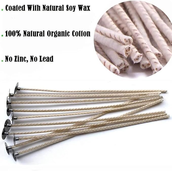100pcs ECO 14 Wicks for Soy Candles, 6 inch Pre-Waxed Candle Wick for Candle Making,CD18 Thick Candle Wick with Base