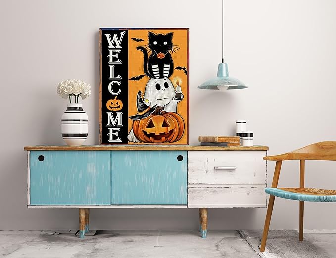 KINPLUB Halloween Diamond Painting Kits for Adults, Cat Ghost Pumpkin 5D Diamond Art Kits for Beginners, DIY Full Round Drill Paint by Diamonds Dots, Home Wall Decor 12 x 16 Inch