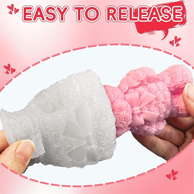 Standing Rose Bear Silicone Molds, Rose Teddy Bear Molds for Candles Making Handmade Soap Epoxy Resin Casting Home Decor Valentine/Mothers Day/Wedding/Anniversary/Birthday Gifts
