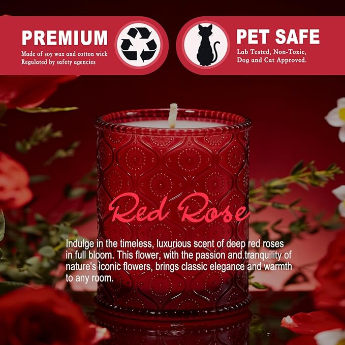Red Rose Scented Candle for Mother's Day, Soy Wax Scented Candles for Women, Large Jar Candle | 50 Hours Burning Aromatherapy Candles Home Fragrance Candles Gift