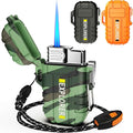 Torch Lighter, Refillable Butane Windproof Outdoor Gas With Adjustable Jet Flame, for Fireplace Fireworks Grill Camping BBQ, Gifts for Men - Camouflage (Without Gas)