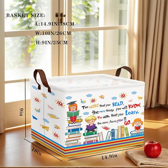 Reading Book Storage Basket Organizer for Nursery, Classroom, Library, and Daycare Store Books, Clothes (Kid Learning)