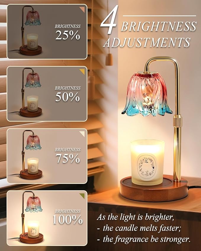 Flower Candle Warmer Lamp with Timer Dimmable, Candles Warming Lamp Height Adjustable, Birthday Gifts for Women, Candle Warmer Light for Jar Candles, Housewarming Gift, House Warming Gifts New Home