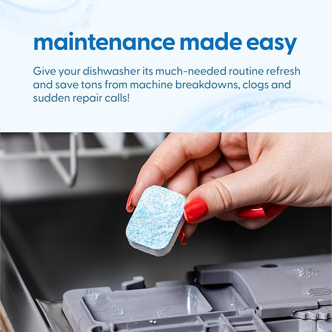 Dishwasher Cleaner & Deodorizer Tablets, Fights Grime, Grease, Limescale, Residue & Odor, Heavy Duty Cleaning Descaler Pods, Septic Safe, 24 Fresh Apple Scented Tablets, 1-Year Supply, by M3