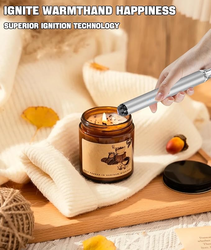 MEIRUBY Lighter Electric Candle Lighter with LED, Stocking Stuffers for Adults Women Men Wife Nana, Long Electronic Rechargeable USB Arc Lighters for Candle Camping BBQ, Gift for Women Men Mom Wife