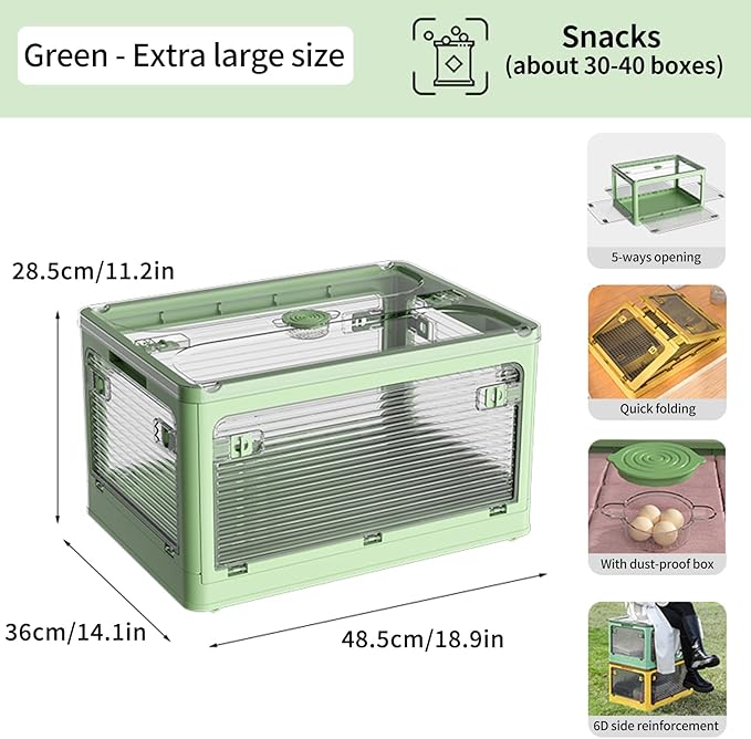 3-Pack Stackable Storage Bins, 50-Liter Collapsible Organizers with 3 Lids, Wheels, Foldable Collapsible Box for Outdoor Camping, Green