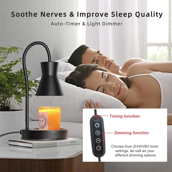 LALISU Candle Warmer Lamp with Timer and Dimmer, Vintage Electric Melter Candle with 2 Bulbs, Melter Scented Height Adjustable Compatible with Jar Candles, House Warming Gifts (Black)