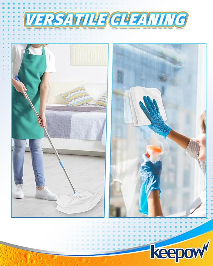 KEEPOW 8PCS Extra Large Microfiber Cleaning Cloth 30" x 20" Washable Reusable Microfiber Towel Streak Free Lint Free Cloth for Cleaning Home Glass Office Kitchen Car Window Bathrooms (White & Black)