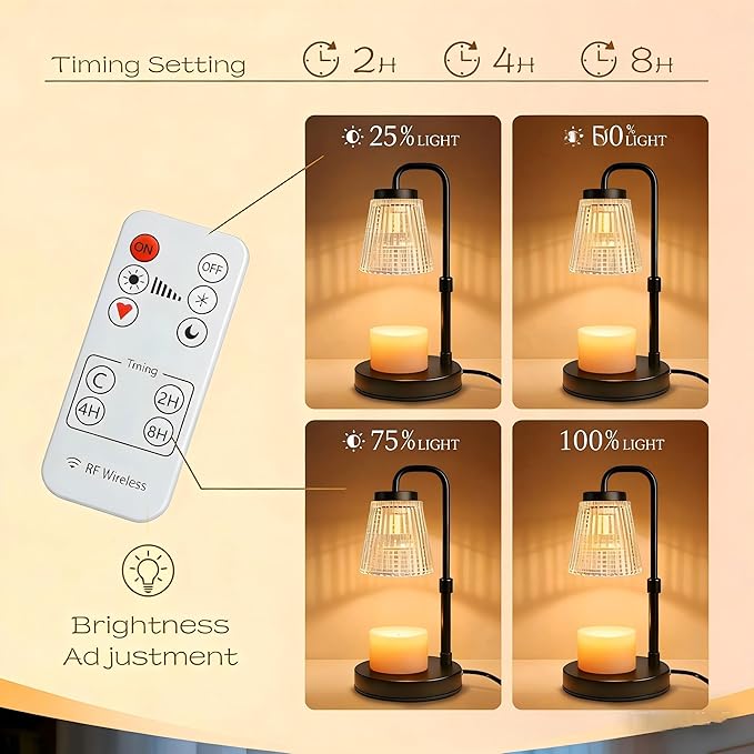 Candle Warmer Lamp with Timer Dimmable,Wireless Remote Control Candle Warmer, Height Adjustable Wax Warmer Lamp for Jar Candles,Gifts for Women/Mom,House Warming Gifts New Home Decor. (Black)