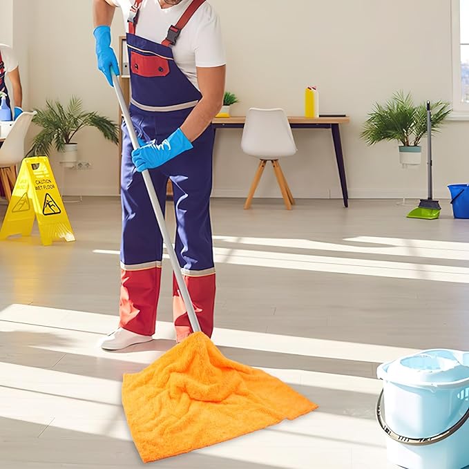 4 Pcs Extra Large Microfiber Cleaning Cloth, 30"x20" Washable Reusable Floor Cloth for Squeegee Mop House Floor Kitchen Car Window Highly Absorbent, Lint and Streak Free (Orange)