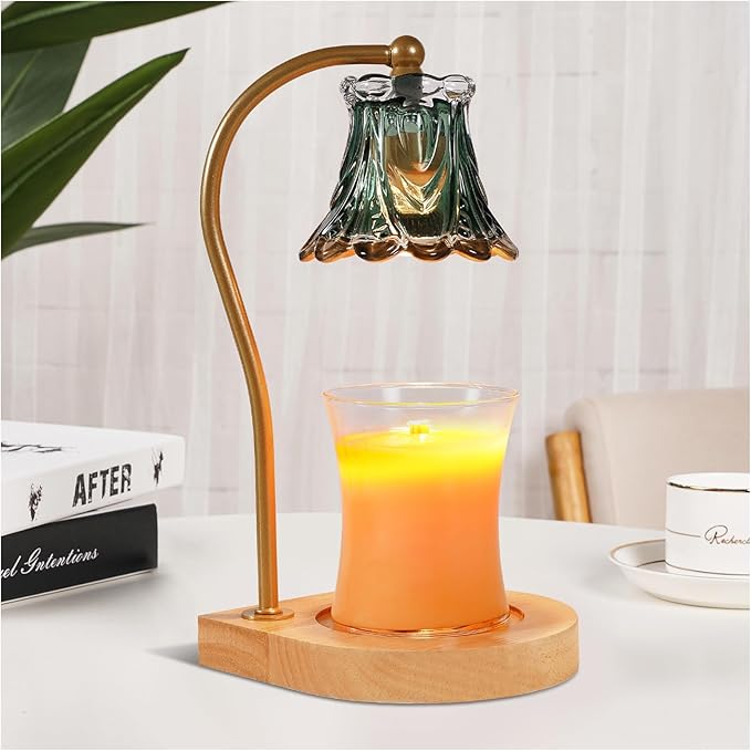 Candle Warmer Lamp with Timer,Dimmable Electric Fragrance Wax Warmer,Elegant Home Decor Melt Warming Heater As Best Birthday Gifts for Women mom(Golden-Green)