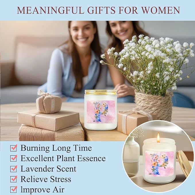 Personalized Gifts for Women Monogrammed Birthday Gifts for Women, Wife Girlfriend Wedding Christmas, Initial Wine Tumbler Makeup Bag Scented Candle Bracelet Set, (Aesthetic Pink Flower P)