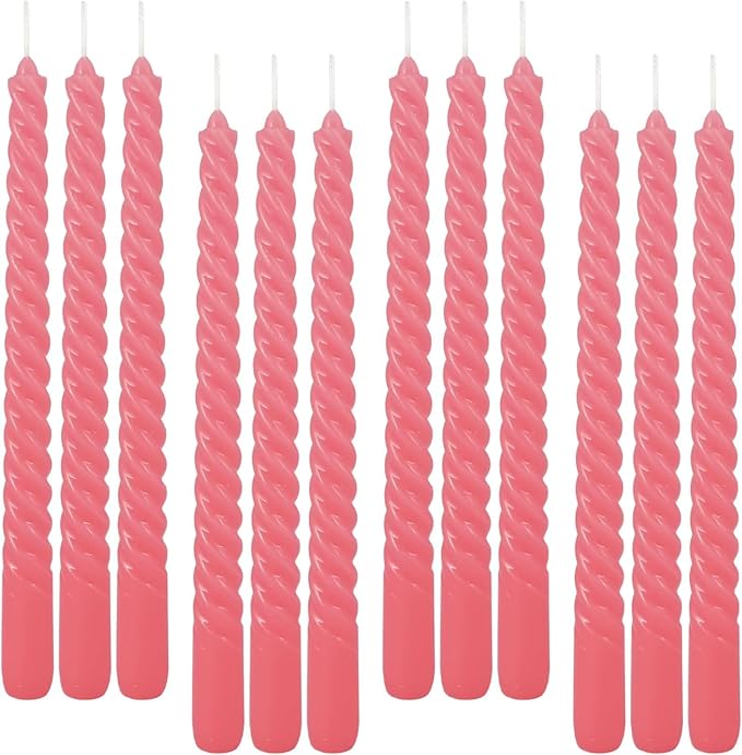 10 Inch Pink Spiral Taper Candle Set of 12 Pack Unscented Dripless Candlesticks for Valentine's Day,Dinner,Party,Brithday,Wedding,Christmas,and Home Decoration