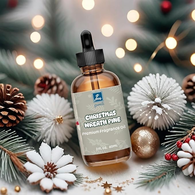 GM Gumili Christmas Wreath Pine Fragrance Oil 2 Oz, Natural Scent Oil for Home Essential Oils Diffuser, Candle Making, Soap Making, DIY Body Oils, Perfume, Body Mist, Spray - Cozy Pine Scent