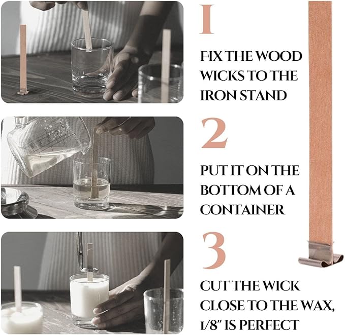 50PCS Wicks Wooden Set for Candles – 25PCS Candle Wicks with 25PCS Metal Base for Candlescience DIY Supplies