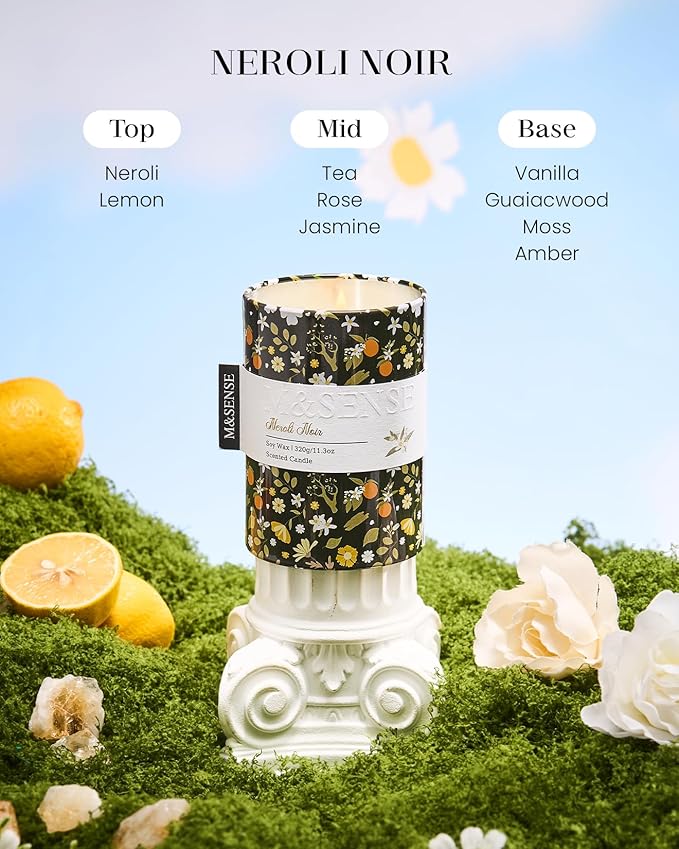 M&SENSE Spring Candle 11.3 oz, Neroli Noir Scented Candle, Non-Toxin Soy Wax for Home Scented, Floral Candles Gift for Her, Up to 70 Hours Burning Long-Lasting Fragrance