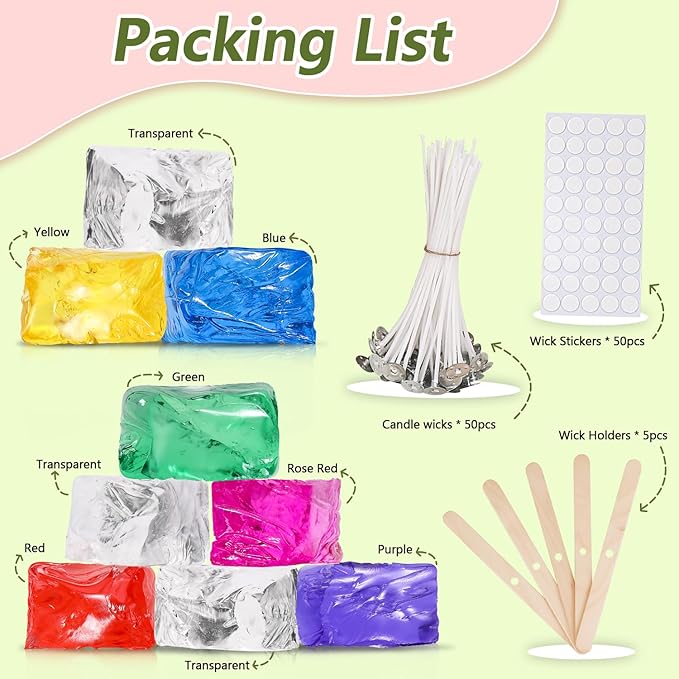 Pachsi 7 Colors Jelly Gel Wax for DIY Candle Making – 9pcs Non-Toxic Scented Gel Wax Kit, Slow Burning Crystal for Handmade Candles, Home Decor, Crafts & Gifts-2LB