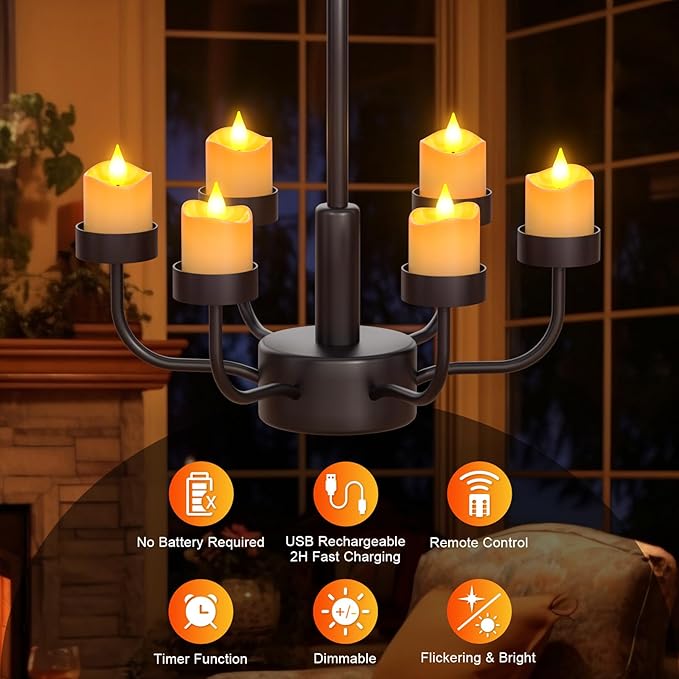 SoulBay 6pcs LED Candles Rechargeable with Remote, 1.5" D x 2.28" H Flameless Flickering Fake Battery Candles with Timer, No Battery Needed, White Electric Small Votives for Lantern Table Home Decor