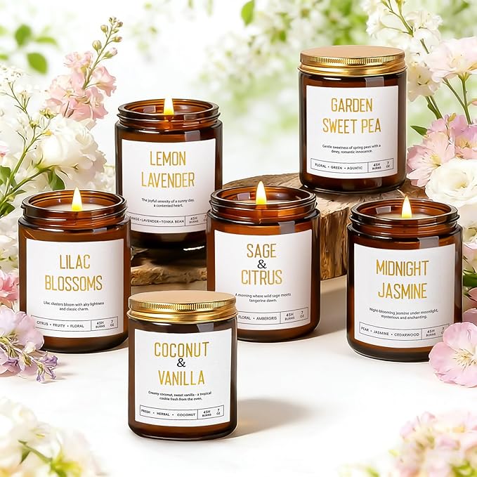 Candles for Home Scented - 42oz Soy Wax Candles Non Toxic, Spring Scented Candles with Lavender, Coconut, Jasmine, Sage, Lilac Blossoms, Sweet Pea - Candle Gift Set for Women, Galentines & Birthday