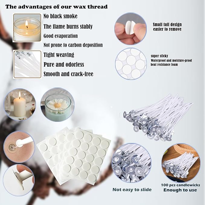 136PCS Professional Candle Making Kit with Soy Candle Wicks,Big Hole Long Wicking Needle for Molds with Storage Bag,Wick Trimmer,Mold Hook Eye Punch Needle for Candle Lover Beginner