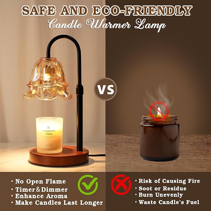 Funistree Candle Warmer Lamp with Timer & Dimmer, Adjustable Height Mothers Day Birthday Gifts for Women Mom, Flower Candle Lamp Warmer, Wax Warmer with 2 Bulbs, House Warming New House Decorations
