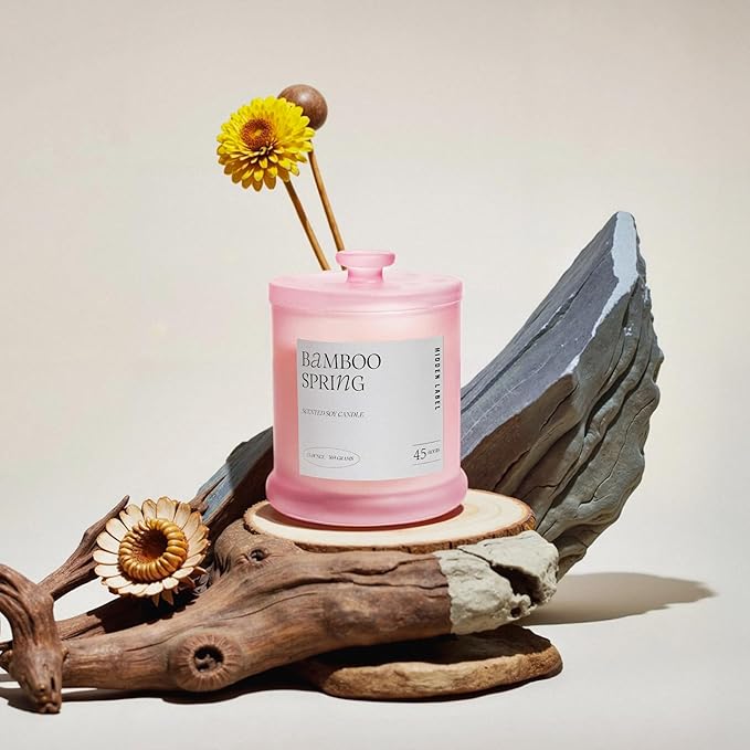 Spring Bamboo Scented Candle, 13oz Natural Soy Wax, 2 Wick Large Candles for Home Scented, 75Hour Long Lasting Slow Burning | Aromatherapy Candle for Home Decor, Stress Relief & Relaxation