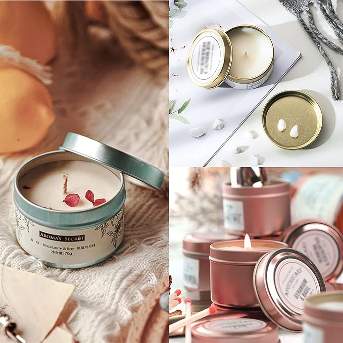 Unixing 8oz 12Pcs Metal Candle Tins for DIY Candle Big Container for Making Light Blue Champagne Rose Gold Cantainer Tins
