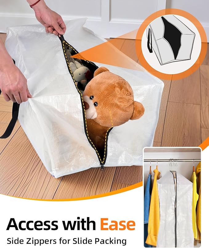 6 Pack Extra Large Moving Bags, Heavy Duty Packing Bags with Zippers and Handles for Space Saving, Clothes Storage, College Essentials, Travel, Clear