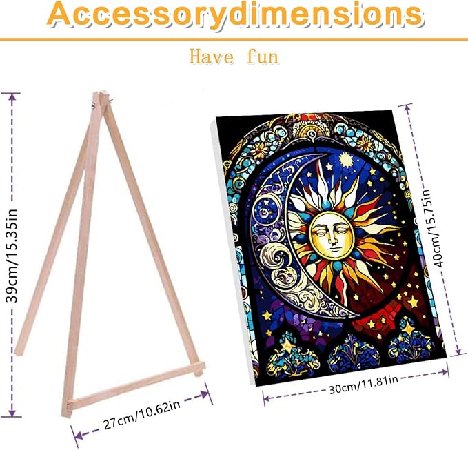 Meothan Paint by Numbers Kit for Adults,Stained Glass Paint by Numbers Kit for Beginner Sun Moon Paint by Numbers Kits for Home Table and Gift for Wall Decor 12x16 inch Framed and Easel