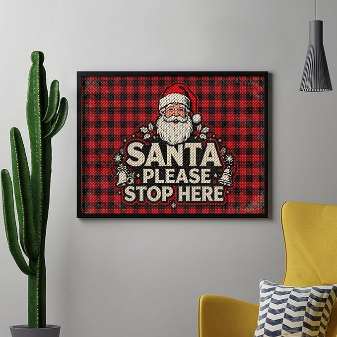 AIVKIEJK Diamond Painting Kits for Adults - Christmas Santa Please Stop Here Painting DIY 5D Full Drill Diamond Dots Paintings with Diamonds Gem Art and Crafts Home Decor 12"x16"