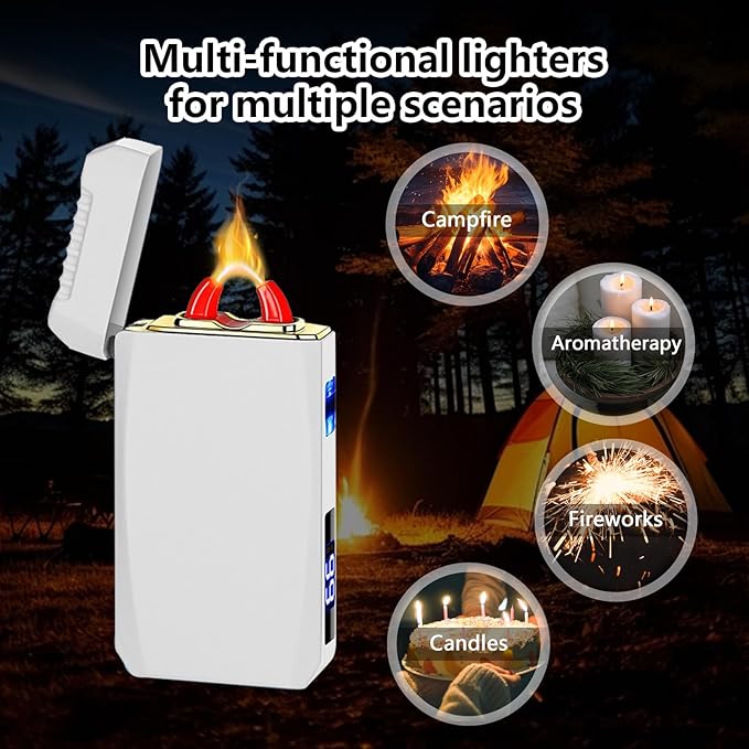YOZWOO Rechargeable Electric Lighter USB C Electronic Lighters High Power Flame Arc Plasma Lighter Windproof Camping Lighters with Long Battery Life for Home and Outdoor (Luminous White)