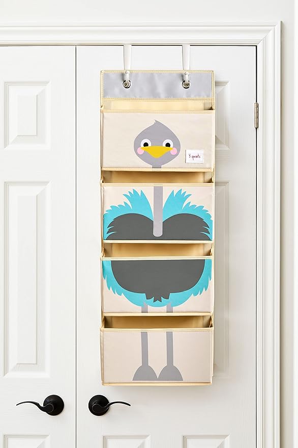 3 Sprouts Over The Door Baby Organizer - Essential Newborn Nursery Storage, Toy Organizer for Room and Closet - Bedroom Storage - Hooks Included, Ostrich