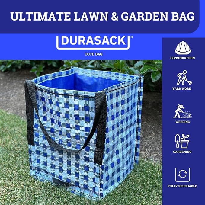 DURASACK Heavy Duty Storage Tote Bag 22-Gallon Rugged Woven Polypropylene Moving Bag, Reusable Self-Standing Design, Holds up to 500 Pounds, Single, Gingham Blue