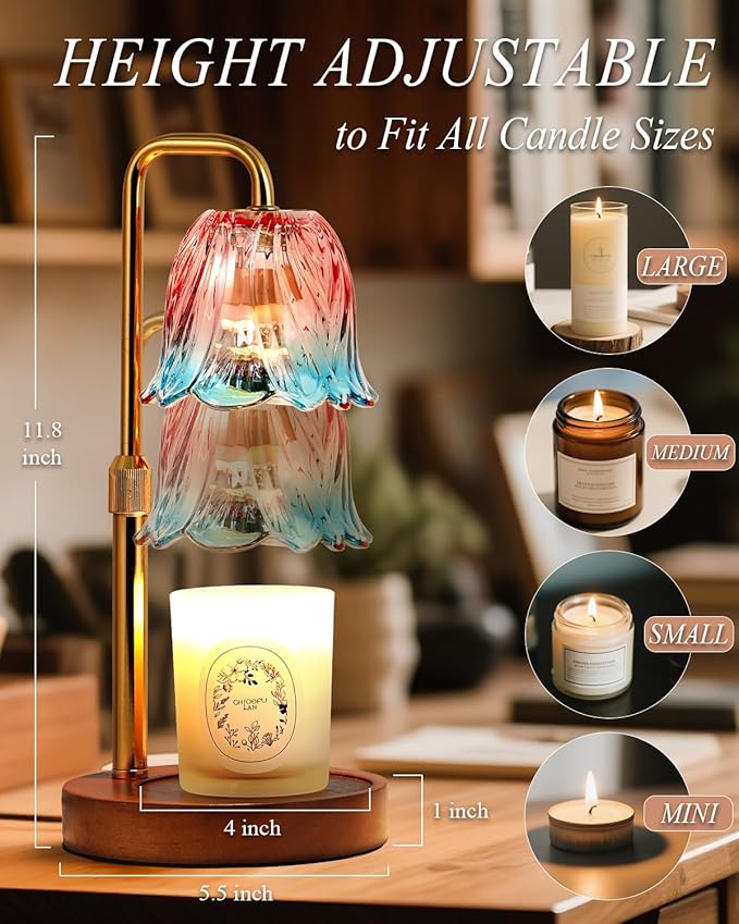 Flower Candle Warmer Lamp with Timer Dimmable, Candles Warming Lamp Height Adjustable, Birthday Gifts for Women, Candle Warmer Light for Jar Candles, Housewarming Gift, House Warming Gifts New Home