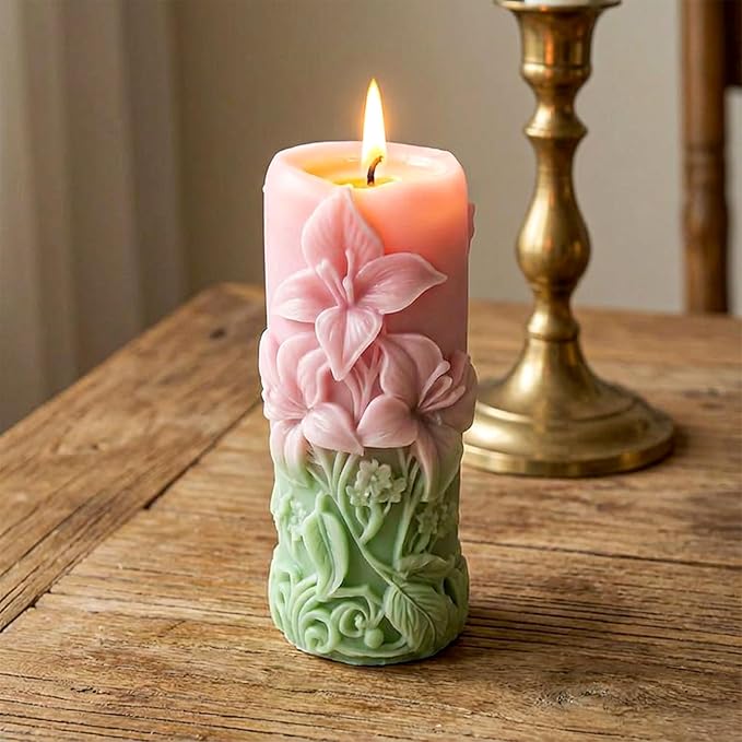 Candle Molds for Candle Making Flower Molds for Candles Resin 3D Lily Embossed Candle-Mold for Candles Making DIY Craft Wedding Party