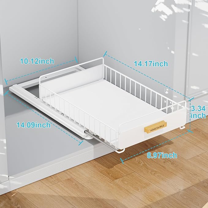 Pull Out Cabinet Organizer,Under Sink Organizer and Storage, Metal Slide Out Drawers for Cabinets, Multi-Purpose Storage Shelf for Kitchen, Cupboard, Bathroom 2 Pack White