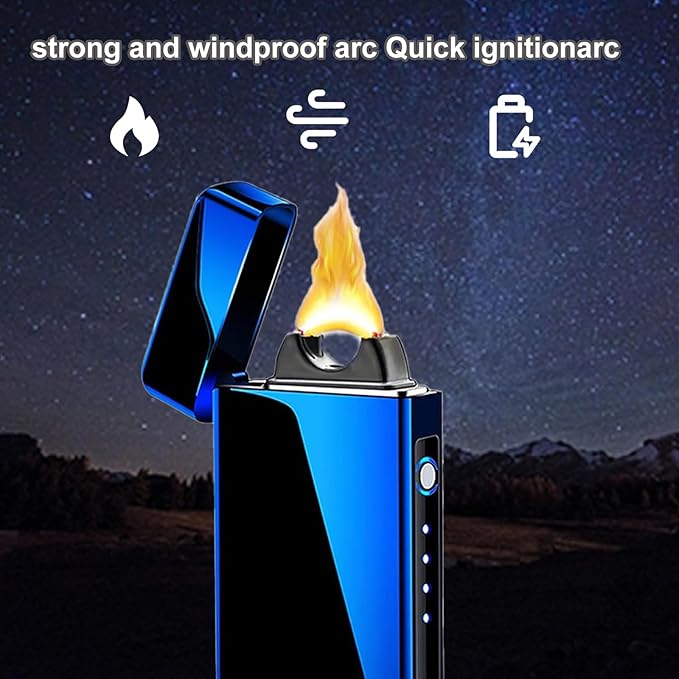 Electric Lighter Plasma Rechargeable with LED Battery Indicator Strong Flame, USB Convenient Charging, Windproof Lighter Outdoor(Blue