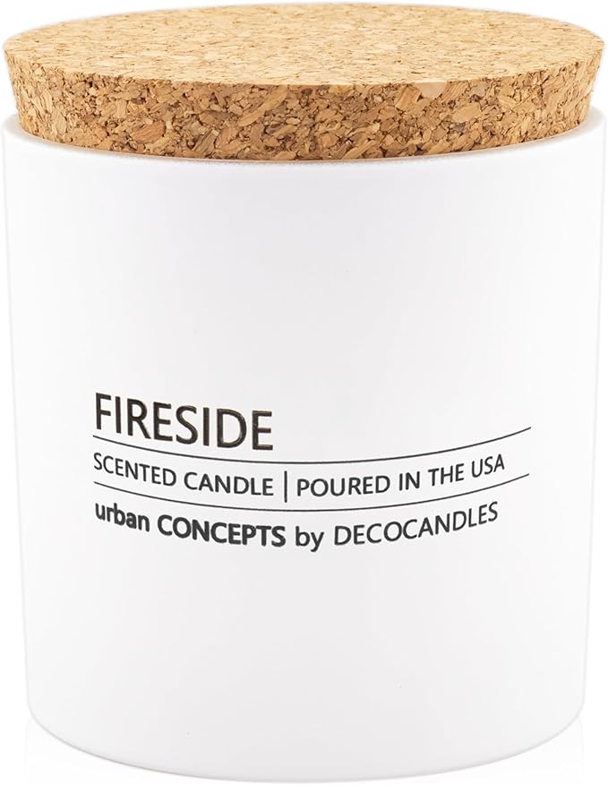 Urban Concepts by DECOCANDLES - Fireside - Smells Like Smoked Cedarwood & Leather - Highly Scented Soy Candle - Long Lasting Aroma - Hand Poured in USA (9 Oz. Cork)