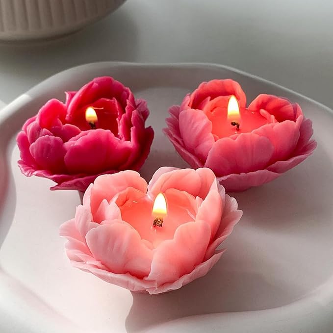 2Pcs Heart Flower Candle Wax molds Silicone Shapes for Candle Making Valentine Day Large Flower Candle Making Valentine Silicone Wax Mold for Candles moldes de silicona para velas